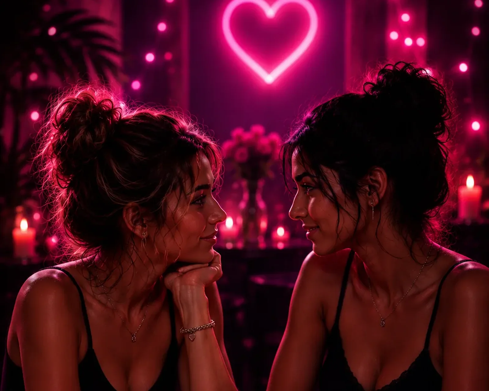 Two women together at home, playing on their phones